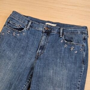 Levi's 505 Straight Jeans Womens 32 Blue Floral Embroidered Mid Rise Denim READ